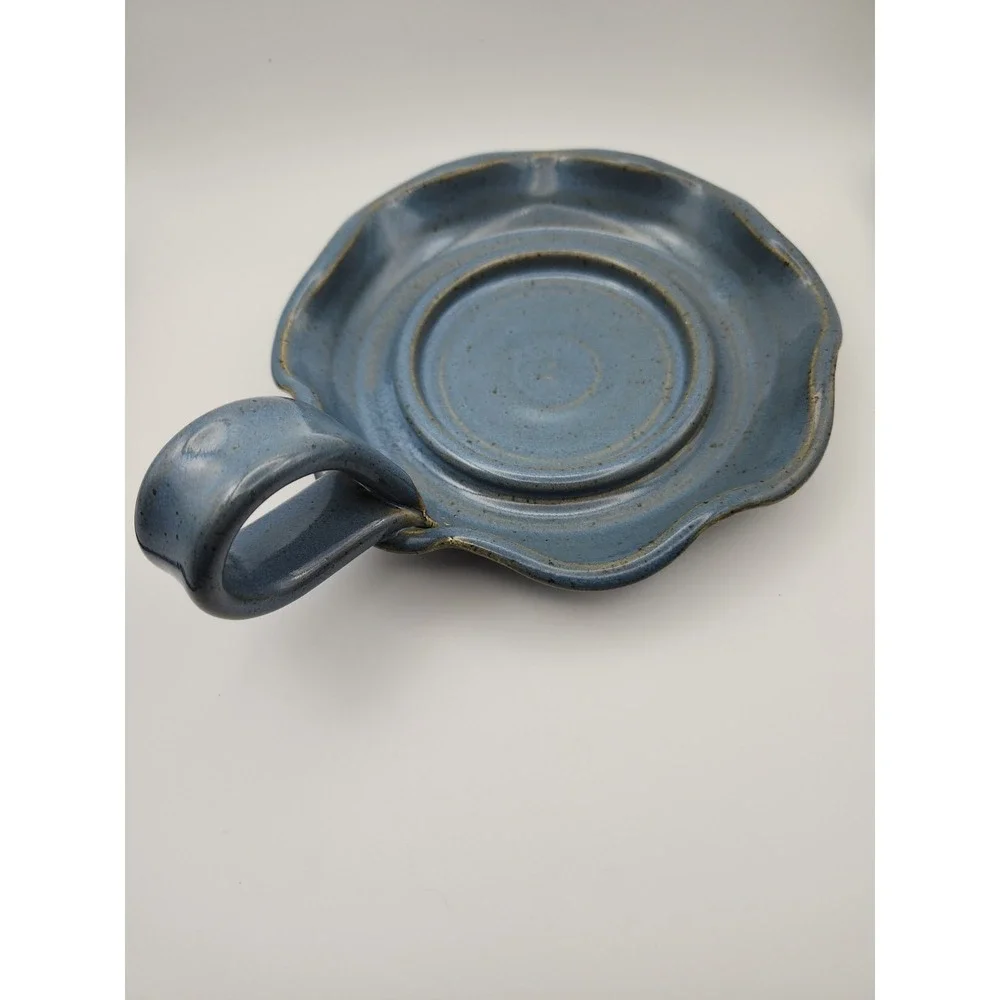Handmade stoneware chamberstick Pillar candle holder by Jo St. Myers WV